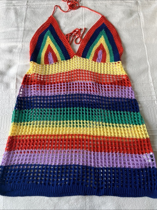 Shein Curve Other - SHEIN Rainbow Crochet Halter Swim Coverup – Red, Yellow, Green, Blue, Purple